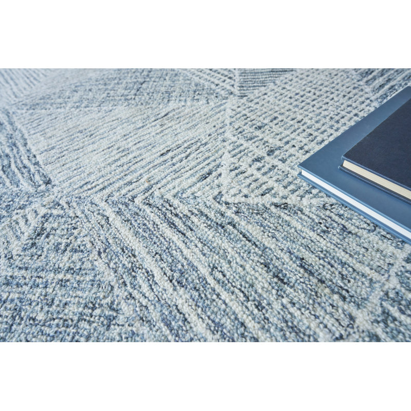Caprice Geometric Handmade Tufted Area Rug, Rectangle 9' x 12', Navy Blue/Ivory