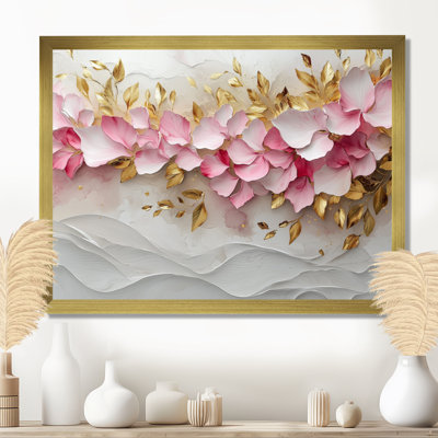 Or rose, veines élégantes de pétales de fleurs I - fleurs abstraites sur toile