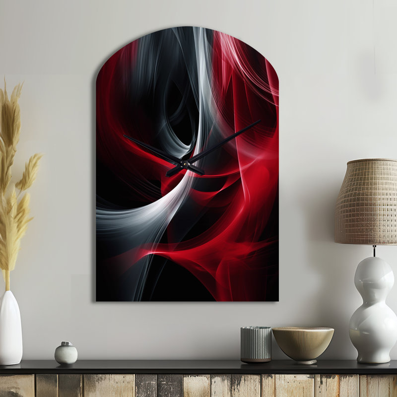 Horloge murale abstraite rouge et noire en forme d'abstraction X, Grand