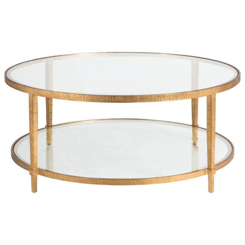 Claret Gold Leaf 42" Round Glass Cocktail Table