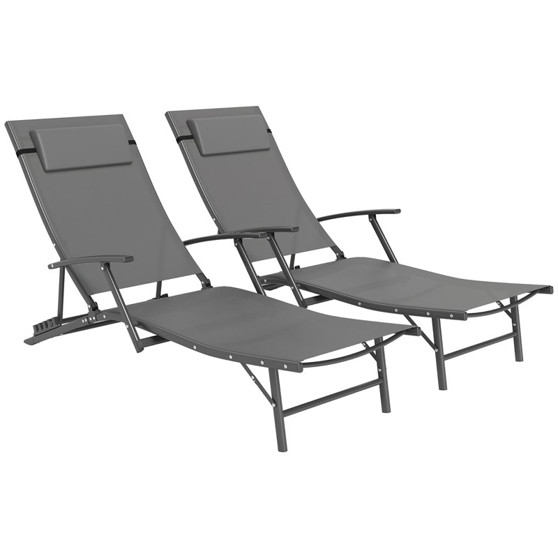 154cm Long Chaise Lounge Set with Cushions, Grey