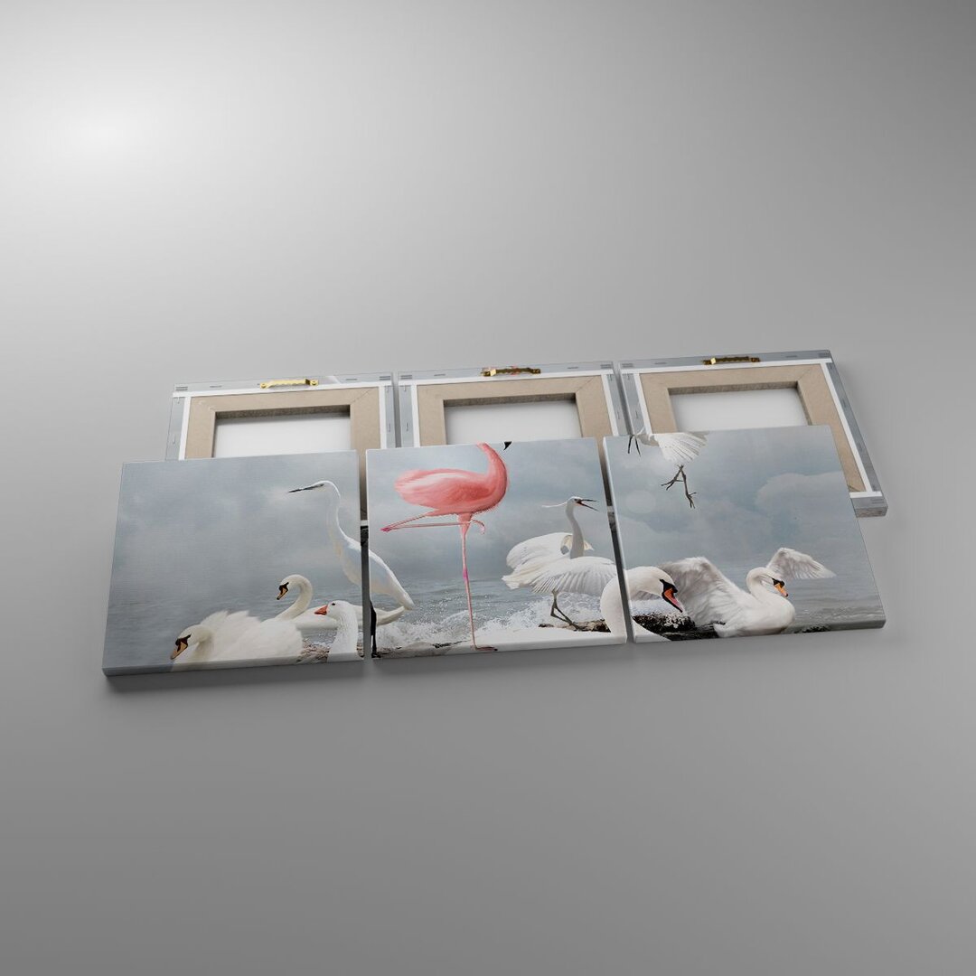 3-tlg. Leinwandbilder-Set Flamingo Swan Fantasy