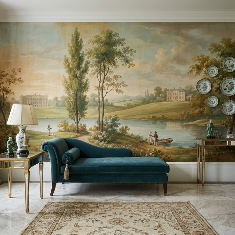 Papier peint pastoral paysage mural mural rétro, 120 po x 96 po, Textured Non-Pasted