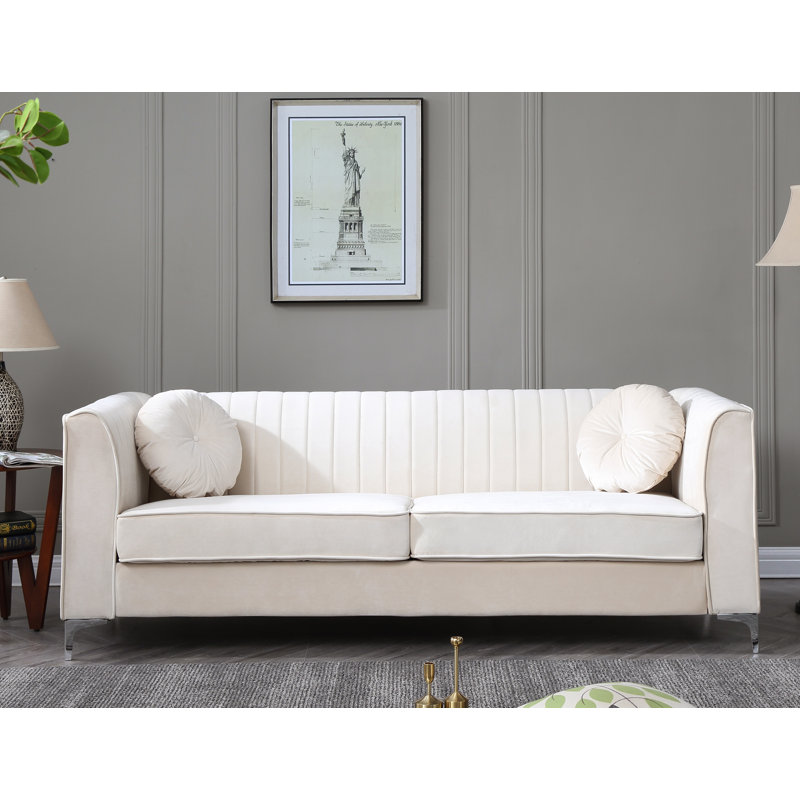 Ballentine 87'' Velvet Sofa, Ivory