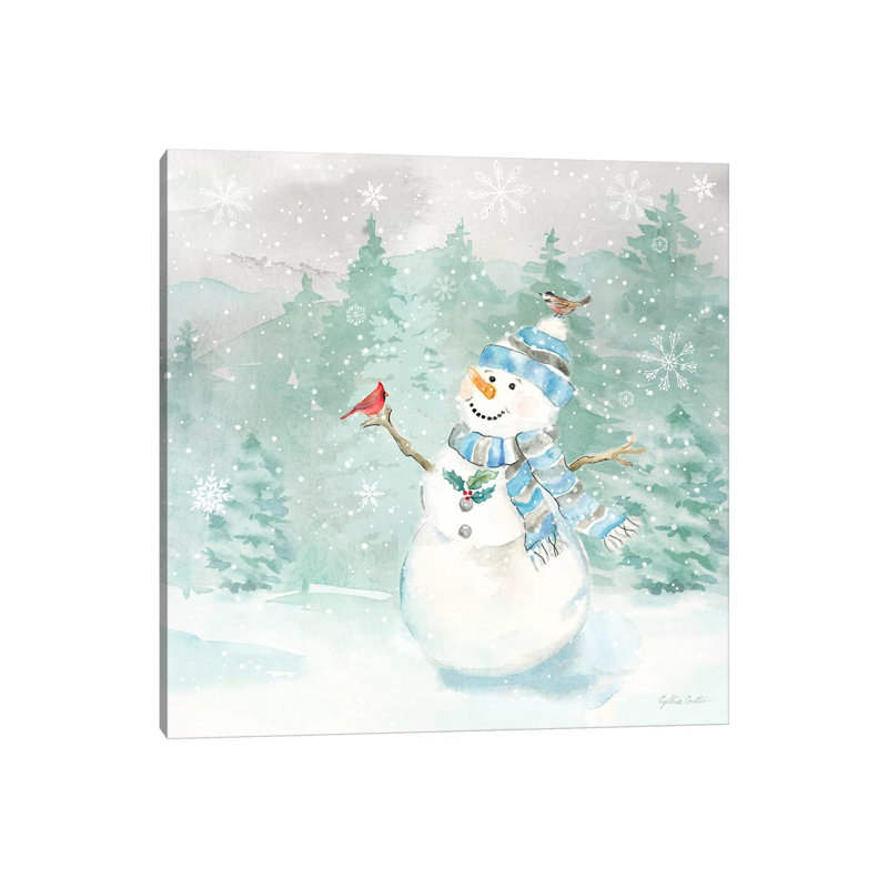 Let It Snow Blue Snowman II by Cynthia Coulter - Wrapped Canvas Painting