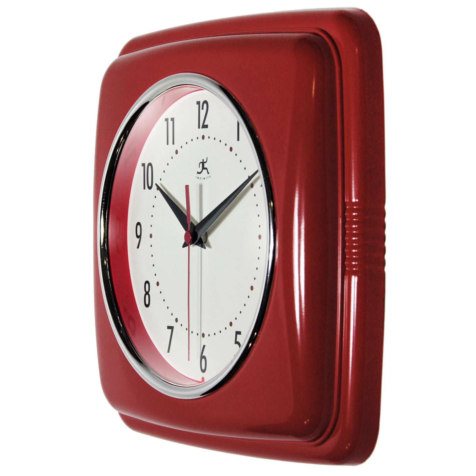 Orrwell Square Plastic Wall Clock 9.25 Inches, Red
