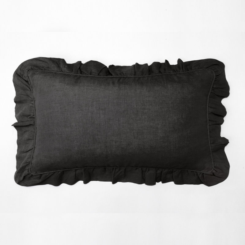 Linen Lumbar Pillow Cover & Insert, Lumbar  14"H x 24" W, Black