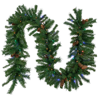 9' x 16"" Pre-Lit Dakota Red Pine Artificial Christmas Garland - Multi LED Lights -  Northlight Seasonal, NORTHLIGHT Z99397 MULTI