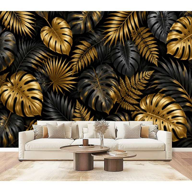Papier peint adhésif auto-adhésif moderne pour la chambre à coucher avec feuilles tropicales L 69 po x l 96 po Peel and Stick
