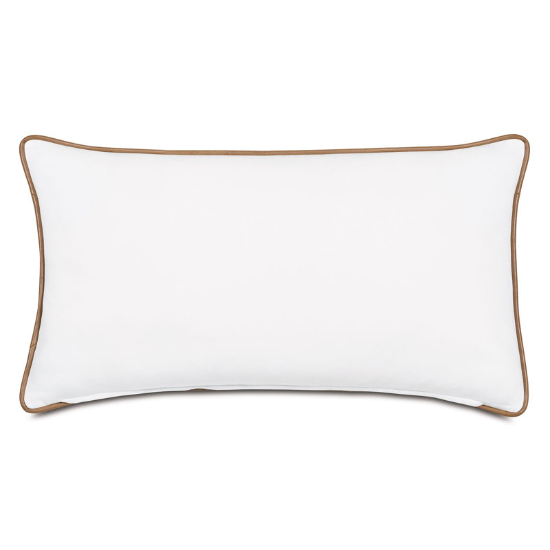 Halprin Rectangular Blue and White Cotton Pillow with Faux Leather Trim
