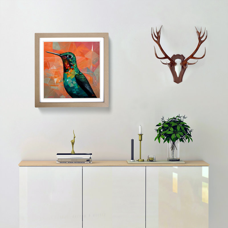 Hummingbird Constructivism 1 Piece Single Picture Frame Wall Art, Oak