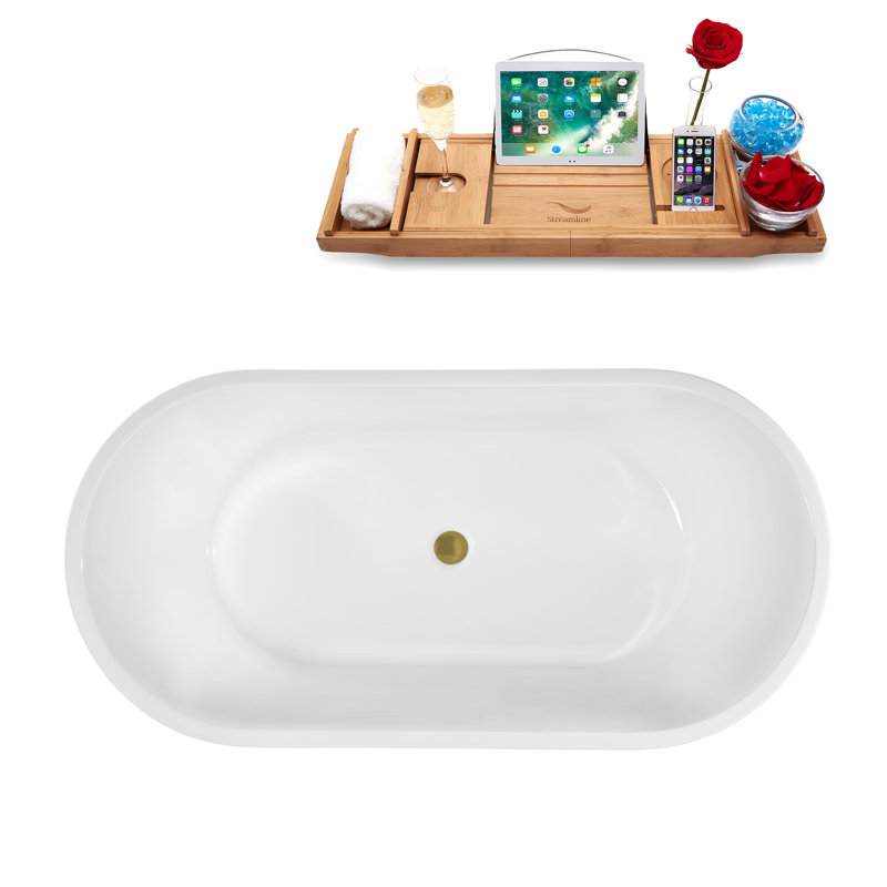 Baignoire autoportante et plateau 55 "avec drain interne Streamline, Or brossé