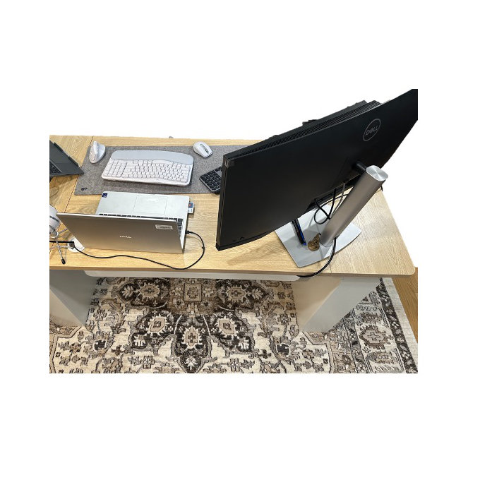 Wayfair- 63" Executive Standing Desk With Storage, Executive Height Adjustable Desk With Power Outlets - Warm Golden Brown/Black