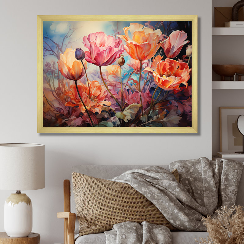 Tapisserie «Meadow Tulip» sur toile, Encadrement doré, H 30 po x l 40 po x P 1,5 po