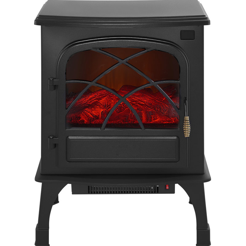 Chaufferette électrique autoportante de 25,5 pouces de 1500 W, facile à installer avec 4 pieds de support, chauffage infrarouge efficace pour l’automne et l’hiver, bûches de flammes 3D réalistes, matériau en nylon noir,