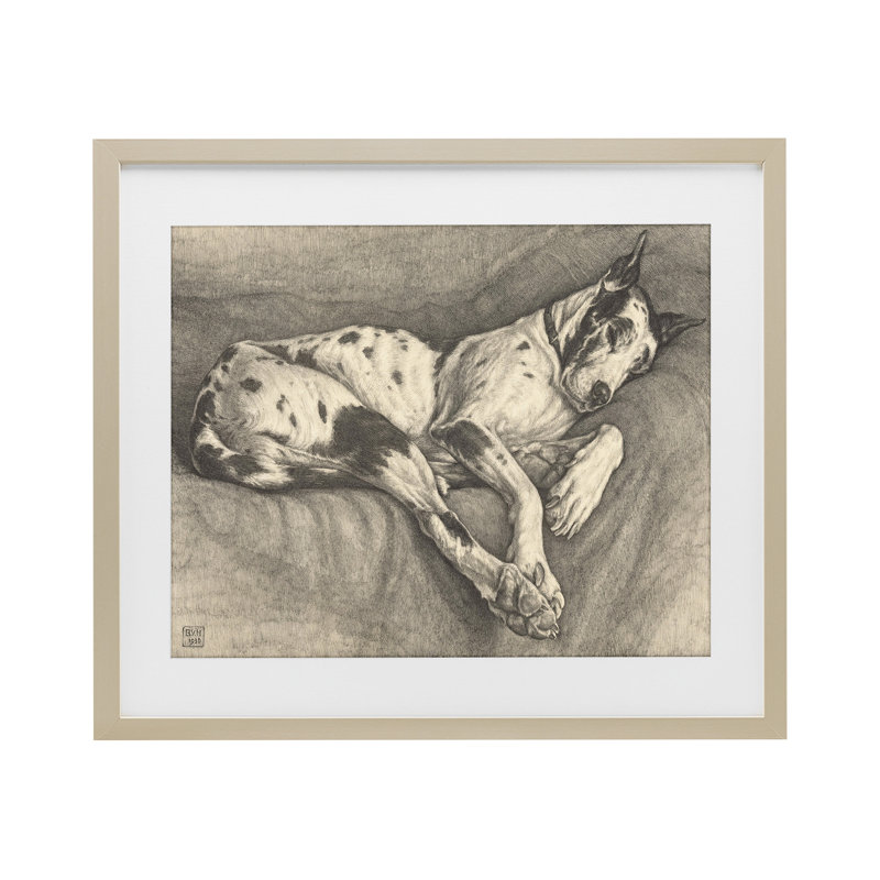«Sleeping Hound», reproduction d'art sous verre encadrée, design par Bertha Van Hasselt, H 13 po x l 16 po