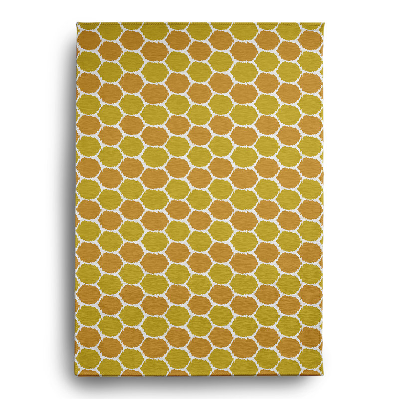 Tapis intérieur / extérieur géométrique en chenille tissé à la machine en jaune, Rectangle 5 pi x 7 pi