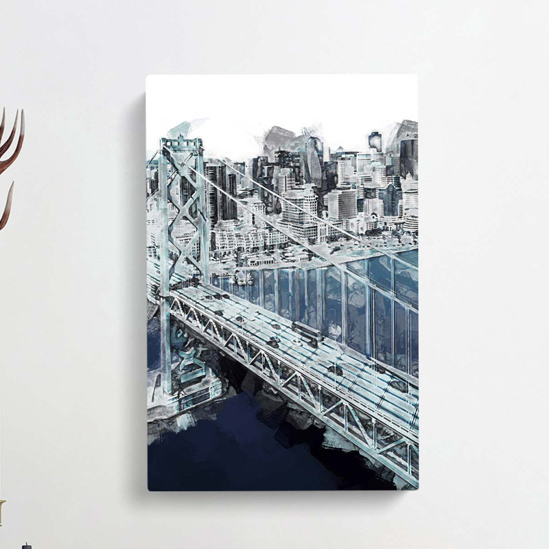 San Francisco Oakland Bay Bridge Abstract Art - Wrapped Canvas, 60cm H x 40cm W x 3cm D