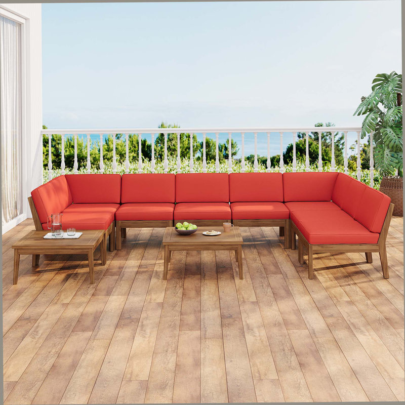 Ensemble de canapés modulaires en bois 8 places ACACIA, TEK + ROUGE