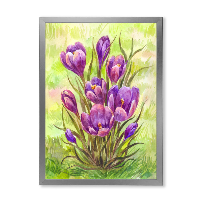 Bouquet rétro fleurs mauves - œuvre d'art traditionnelle sur toile, H 36 po x l 24 po x P 1 po, Cadre photo argenté