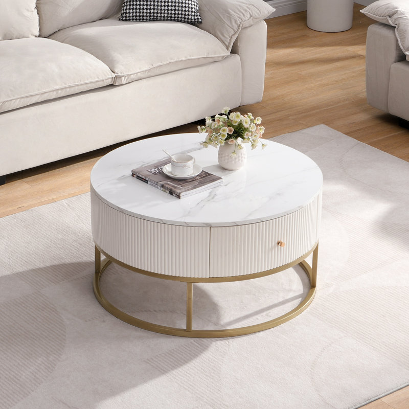 Table basse ronde 31,5 po avec tiroirs, table d'appoint avec rangement