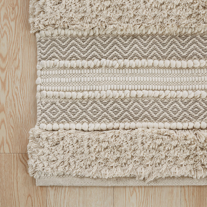 Woven Texture Stripe Bath Rug Natural, 91.7" L x 6.5" W