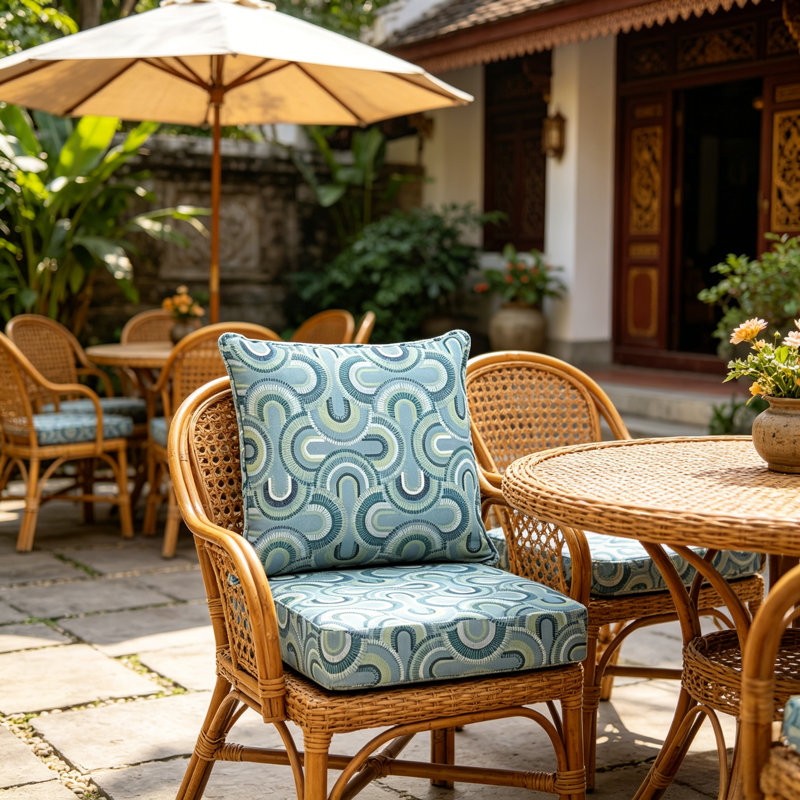 4-Pack 24×24 Inch Outdoor Deep Seat Cushions, Weather And Fade Resistant Waterproof Patio Seat Pads For Chair, Sofa And Couch, Coastal Blue Geometric