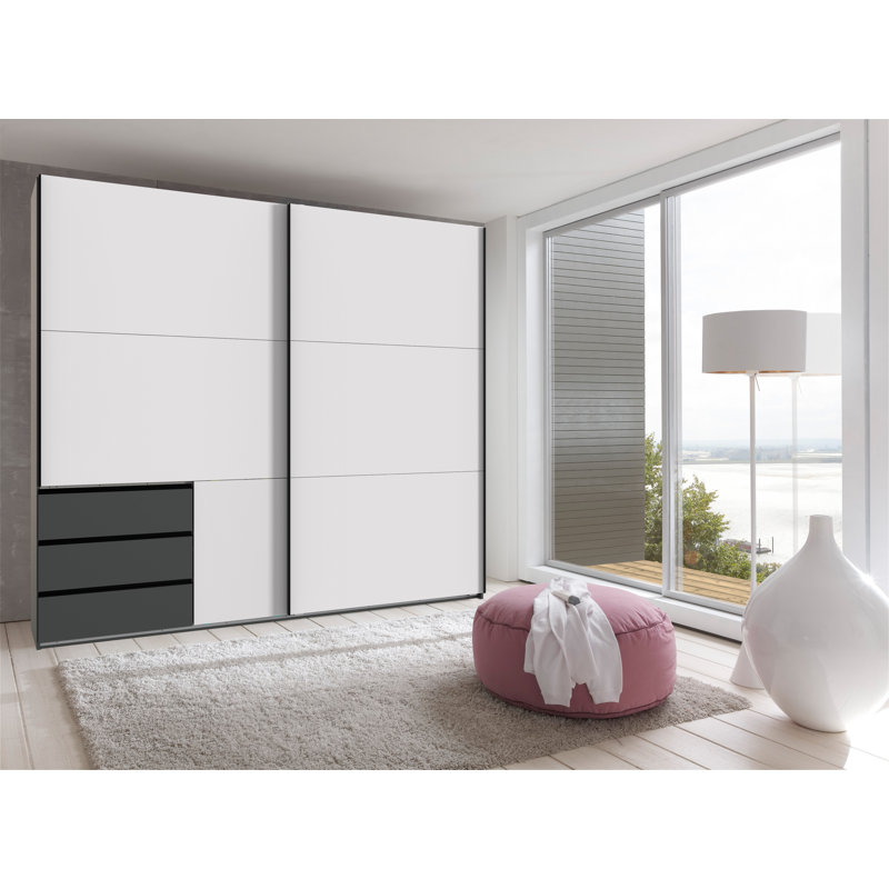Guardino 2 Door Wardrobe, White/Graphite, 236cm H x 250cm W x 65cm D