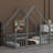 Natural Wood House-Shaped Toddler Bed With Protective Side Rails-1734260634