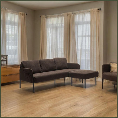 Canapé moderne en L 3 places en polyester brun avec repose-pieds - Confort compact pour les petits salons, les chambres et Appartements