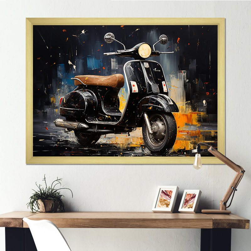Scooter Adventures II sur impression sur toile, H 30 po x l 40 po x P 1,5 po, Cadre doré simple