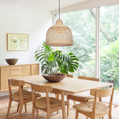 Natural Rattan Woven Pendant Light, Handcrafted Boho Hanging Light for Dining Room Kitchen Island Bedroom