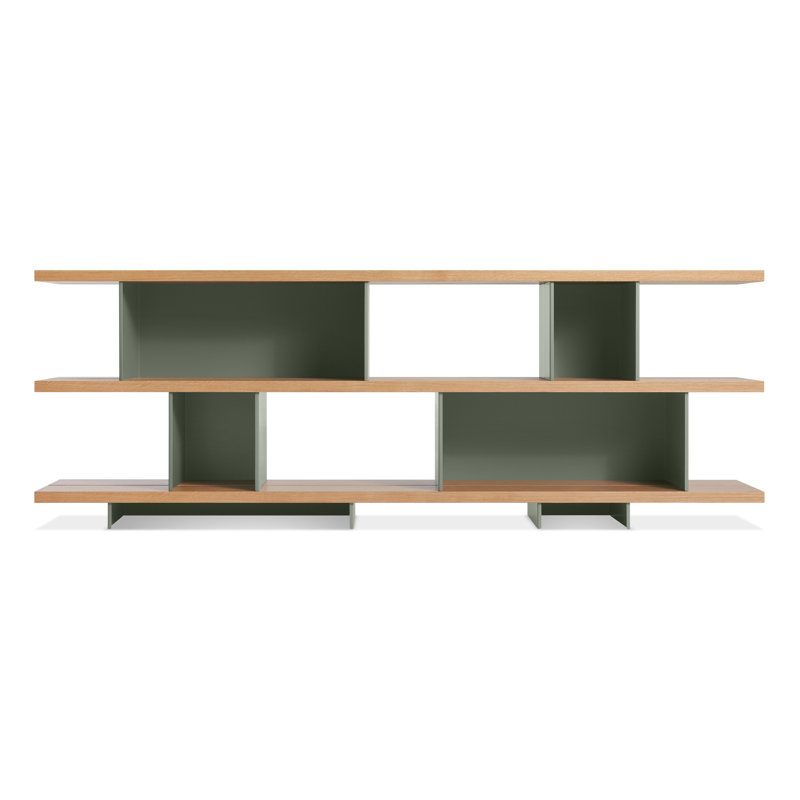 Happy Day Bookcase, (3 Shelves) 29" H x 81" W x 14" D, White Oak/Gray Green