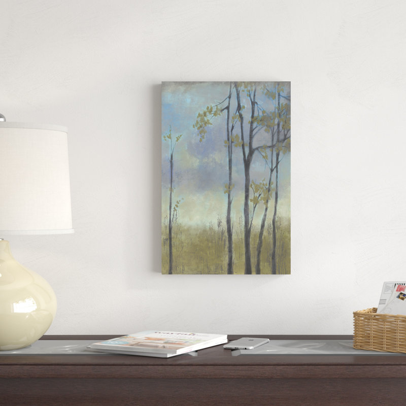 Herbe de blé bordée d'arbres I, H 18 po x l 12 po x P 1,25 po