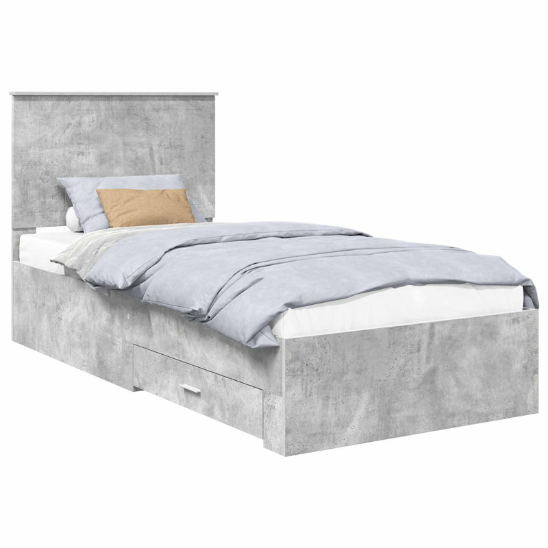 Bed, European Single (90 x 200 cm), Concrete Grey