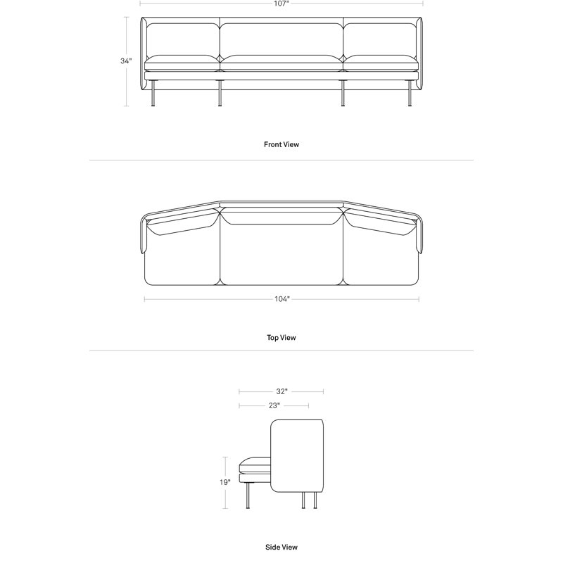 Bloke Sofa, Gabro Gray Wool Blend, 34" H x 95" W x 32" D, Oblivion