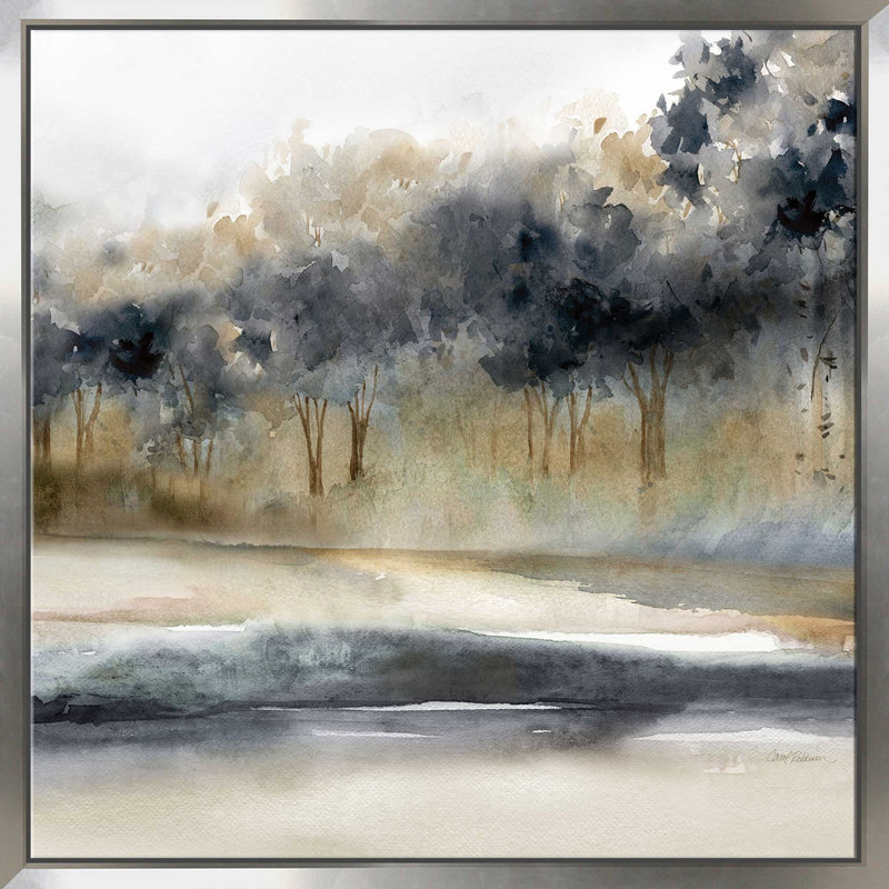 Silent River par Carol Robinson - Peinture, L 39,5 po x H 39,5 po, Encadrement argenté