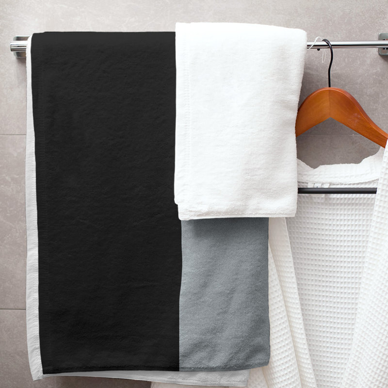 Cotton Blend Lightweight Bath Towel, Black/Silver/Black