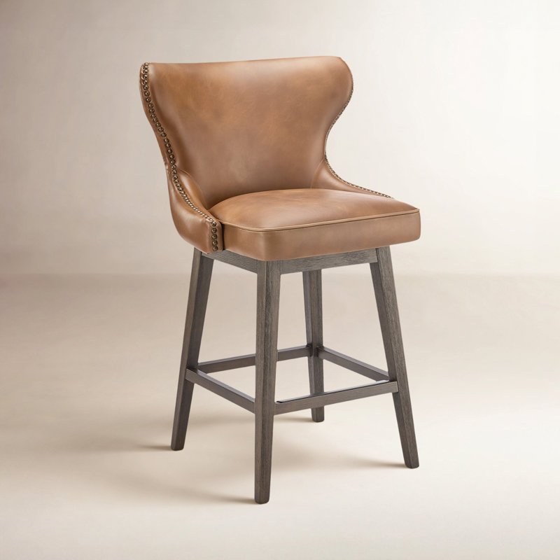Tabouret de bar et de comptoir pivotant Caraline, Tabouret de comptoir (siège d'une hauteur de 26 p, Similicuir cire éléphant