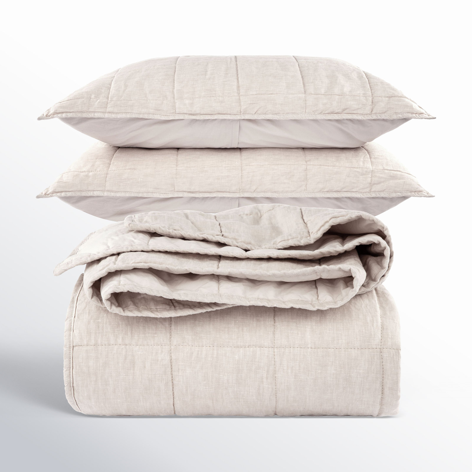 French Linen Quilt Set, Twin Quilt + 1 Standard Pillow Sham, Putty Heather