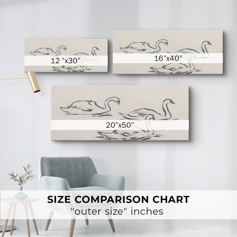 Esquisse de cygne II - Toile tendue avec châssis - Prêt à accrocher, H 16 po x l 40 po