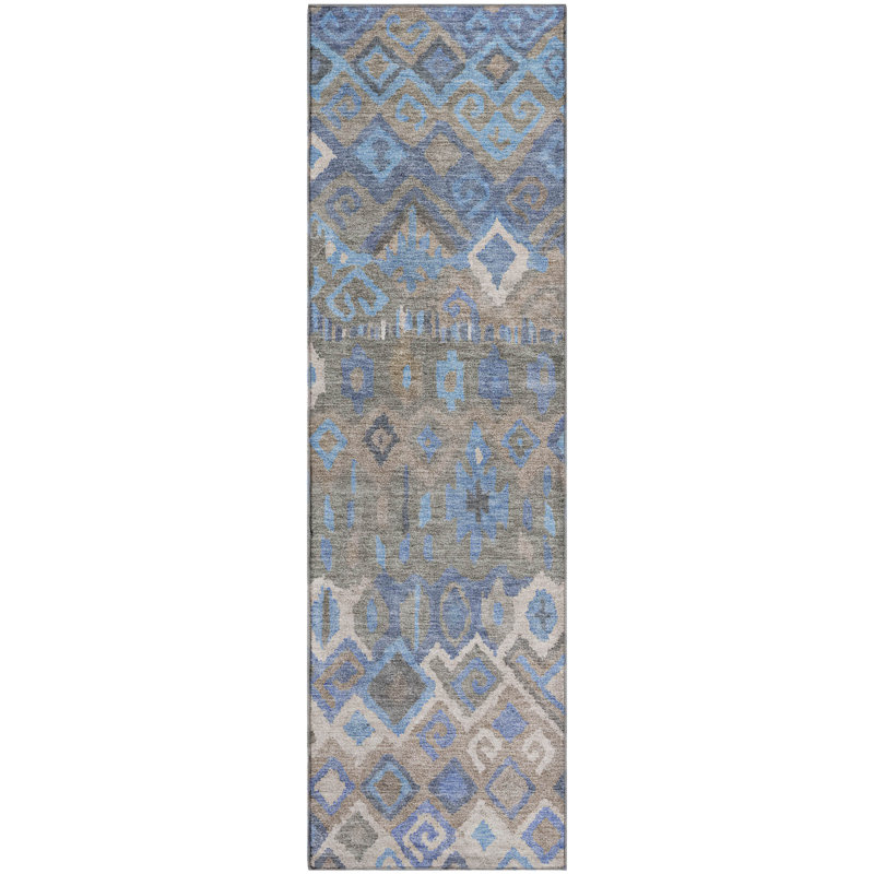 Premium Machine Washable Mayfield AMF2304 Casual Rug, Denim, 2'3" x 7'6" Runner