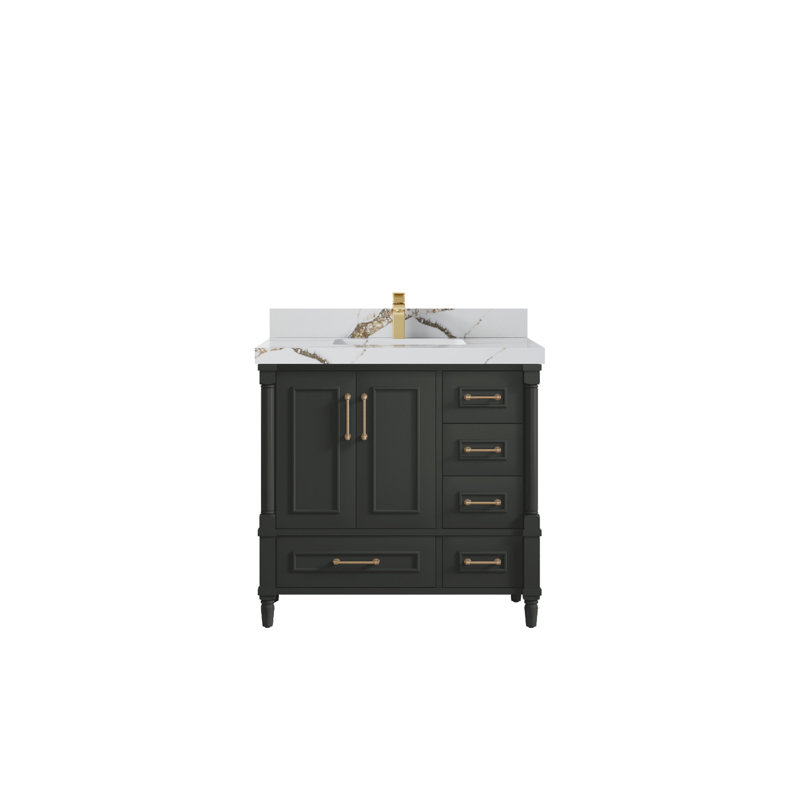 36'' Single Bathroom Vanity with Quartz Top, Gray, Calacatta Gold