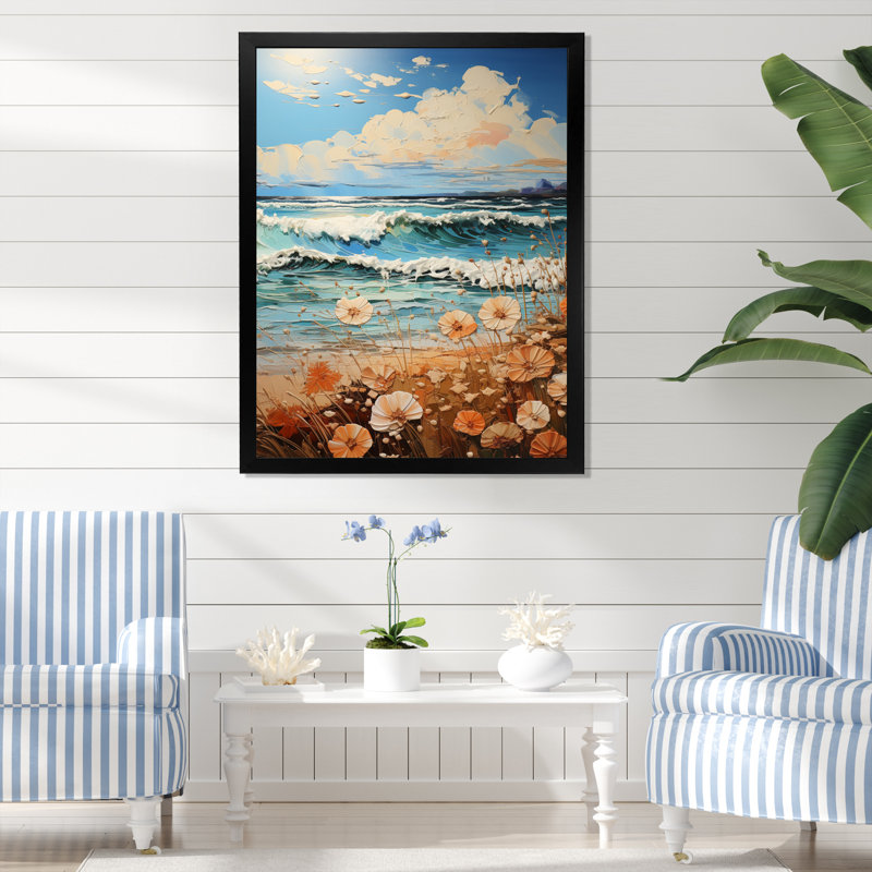 Beach Breeze Pointillism I - impression, Cadre photo noir, H 20 po x l 12 po x P 1 po
