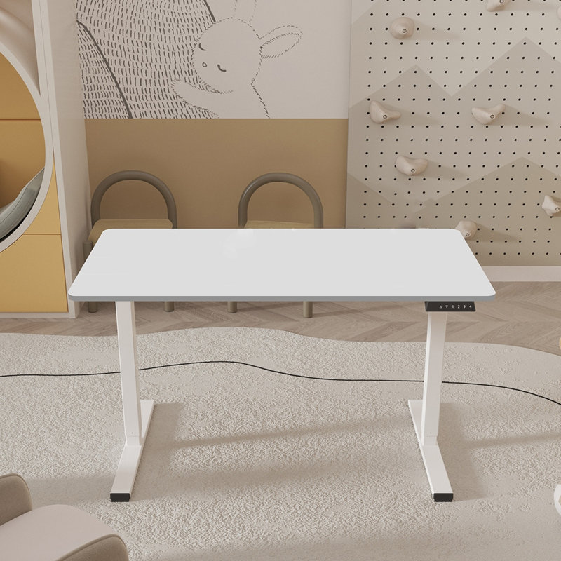 Electric Adjustable Height Standing Desk, White/White