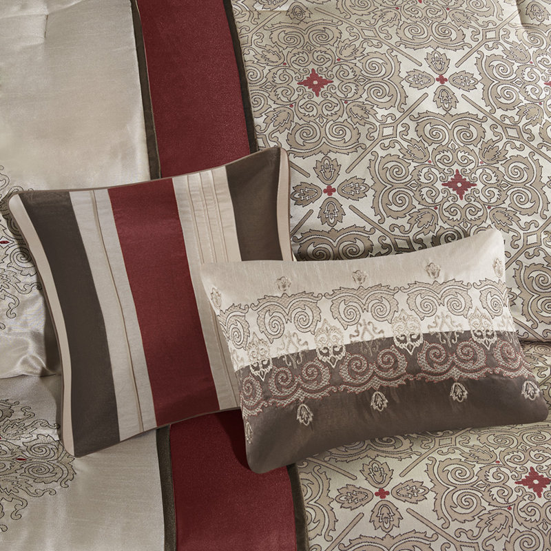 Ensembles de literie luxueux en polyester rouge, édredon jacquard avec coussins décoratifs