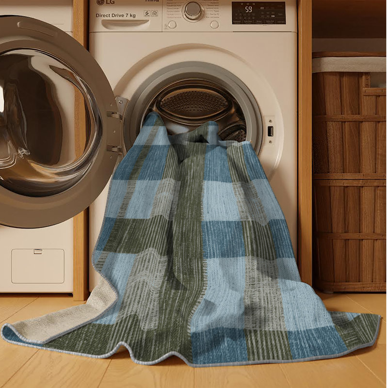 Machine Washable Checkered Gray Area Rug, Runner 2' x 4'