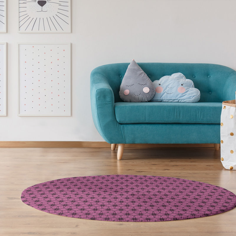 Tapis zone rose ornée cercles, Rond 5 pi