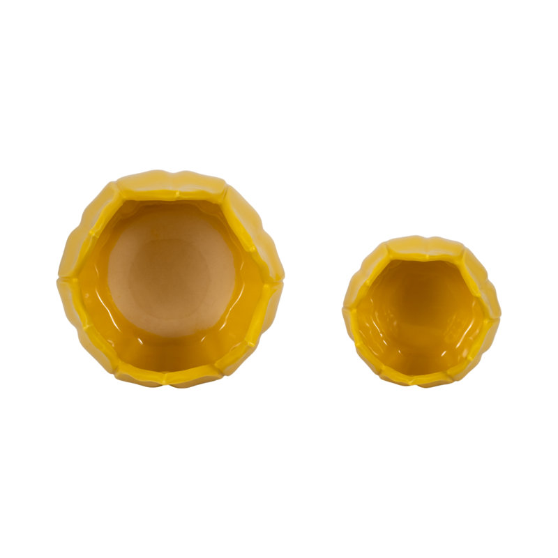 Sagebrook Home 2-Pieces Petal Planters, White, 7" H x 8" W x 8" D, Yellow