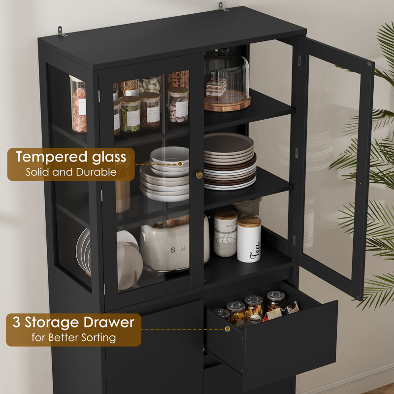 70.9"H Display cabinet with 3 drawers, Black